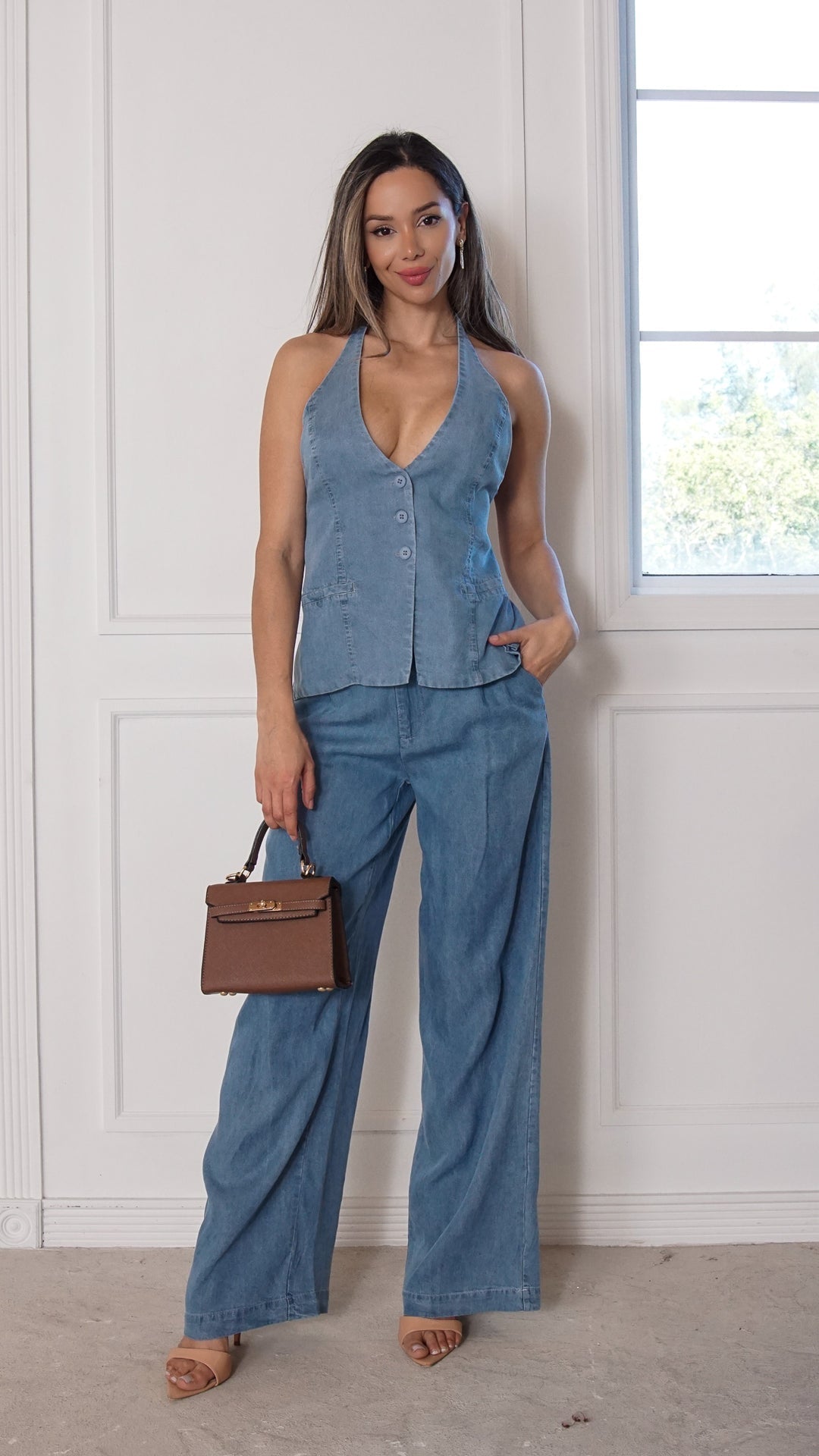Arielle Denim Halter Vest